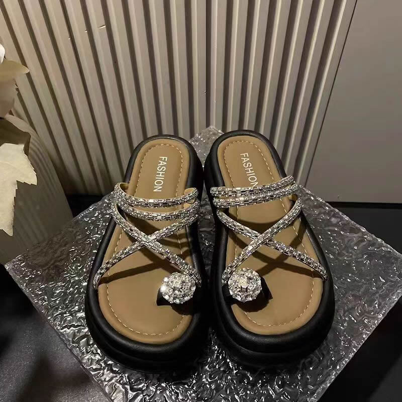 Letnie grube pantofle damskie modne damskie eleganckie buty na platformie z klipsem buty do zjeżdżania damskie sandały plażowe Casaul na świeżym powietrzu