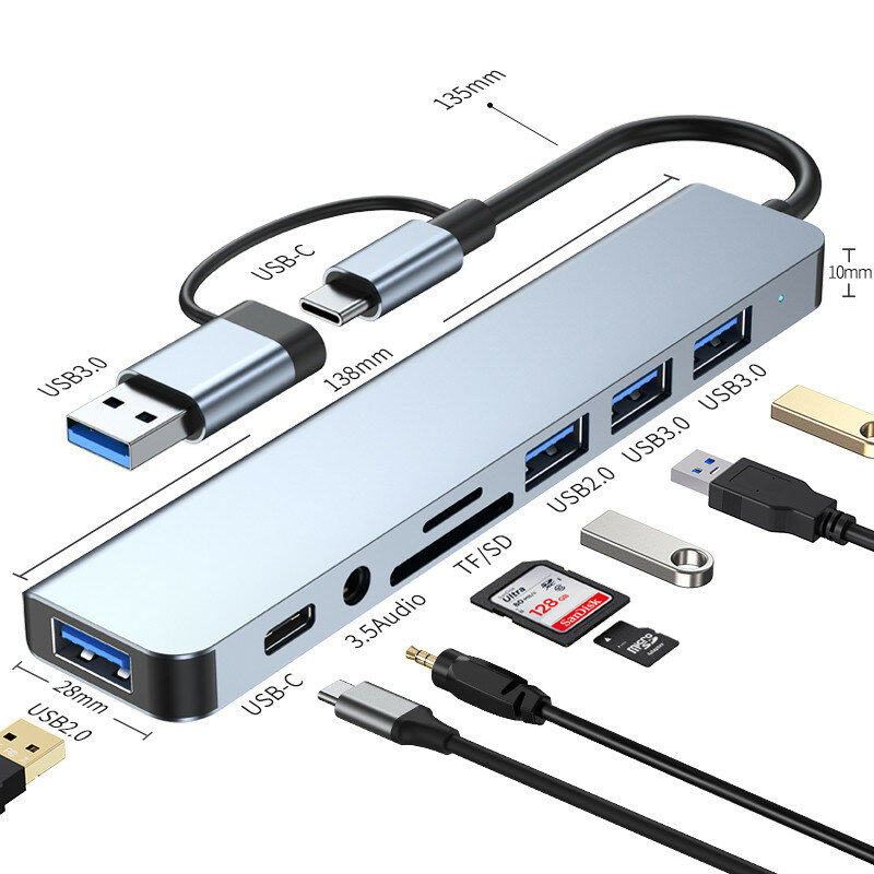 USB 3.0 5/8 포트 허브 OTG 어댑터, 고속 USB 3.0 2.0 분배기, 샤오미 맥북 프로 에어용 3.5 오디오, 컴퓨터 액세서리, 5Gpbs