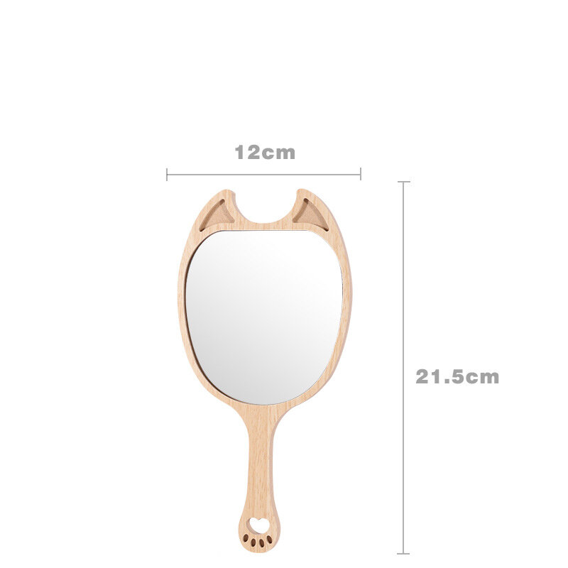 Cermin rias pegangan seni kayu, untuk perlengkapan ruang mandi meja rias portabel dengan pegangan Salon SPA cermin kompak
