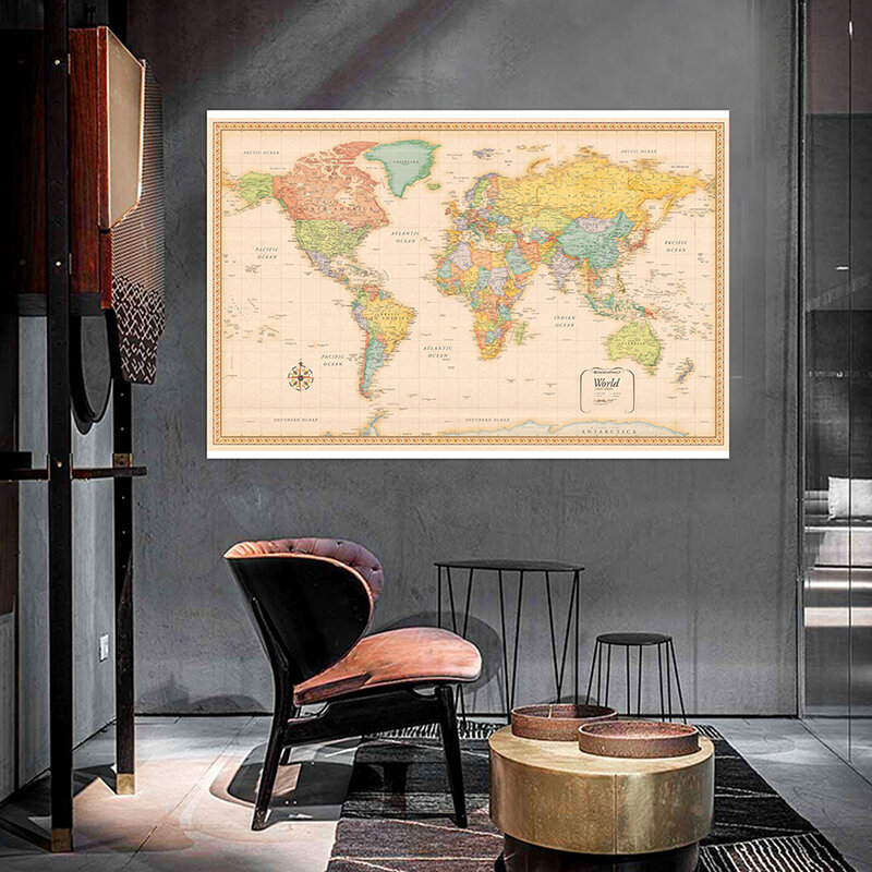 120x80cm mappa del mondo edizione classica mappa Spray in vinile Non tessuto senza Poster e stampe bandiera nazionale per forniture per ufficio a casa