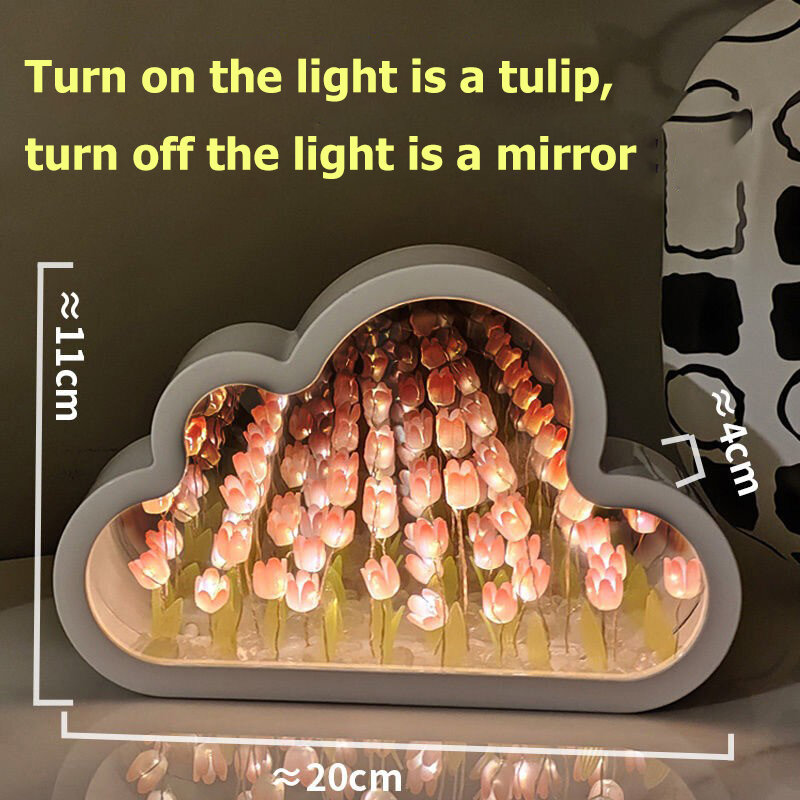 โคมไฟกระจกดอกทิวลิปแบบ DIY ไฟกลางคืนเครื่องประดับห้องนอนสร้างสรรค์ทำด้วยมือของตกแต่งเดสก์ท็อป