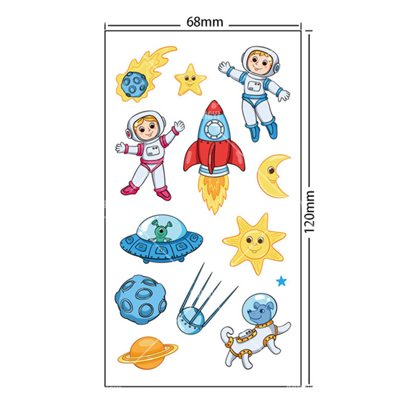 10 Lembar/Set Stiker Tato Ruang Angkasa Astronot Bintang Roket Pesawat Ruang Angkasa Shower Hadiah Anak-anak Stiker Rias Tubuh Tato