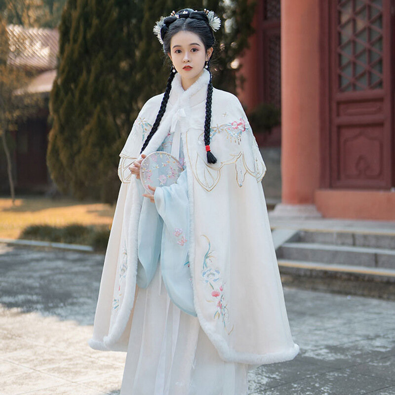 Autumn Winter Hanfu Cloak Princess Overcoat Chinese Style Warm Coat Oriental Ancient Tang Dynasty Cloak Fairy Thickness Overcoat