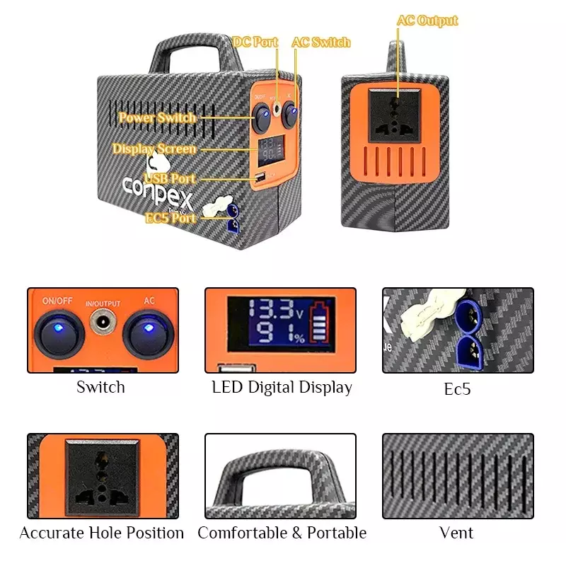 220v 200W Portable Power Station Charging Solar Generator External Batteries  Energy Storage Supply Outdoor Camping Campervan RV