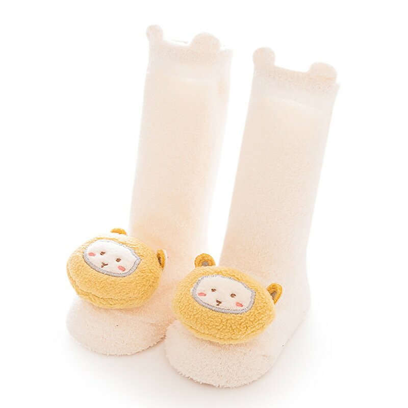 Осенне-зимние утепленные детские носки из кораллового плюша с мультяшными животными, нескользящие носки-тапочки для младенцев, носки для новорожденных