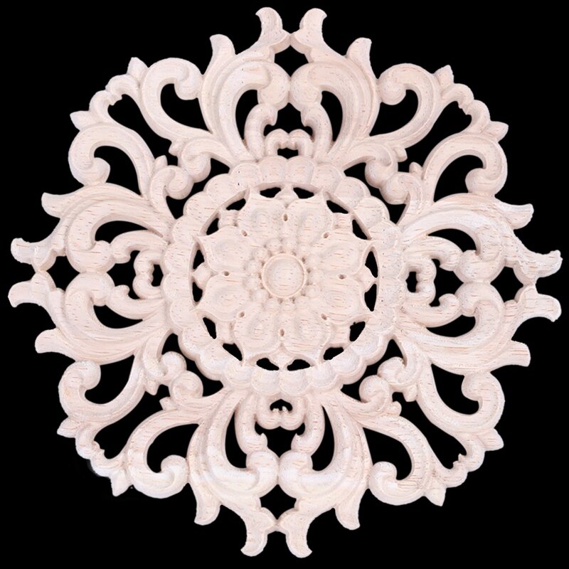 2X Rubber Wood Carved Floral Decal Craft Onlay Applique Furniture DIY Decor F:20X20cm & 15Cm Type A