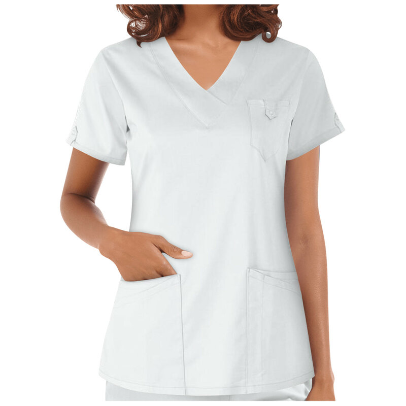 Solid Vrouwen Verpleegkundige Uniformen Scrub Tops Verpleging Werken Medische Uniform Blouse Verpleegkundige Accessoires Scrubs Uniformen Verpleging Uniform