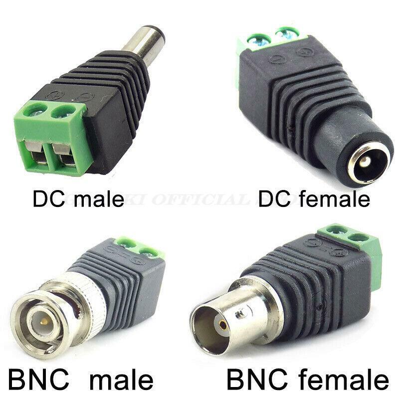 2pcs Coax CAT5 Video Balun Adapter 12V DC BNC Male Female Plug Connector for Led Strip Lights CCTV Camera