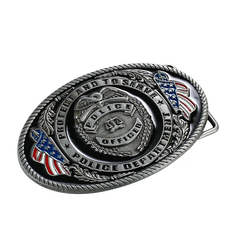 American Bald Eagle National Flag Police Officer Shield Geometry Oval Zinc Alloy Metal Belt Buckle Retro Charms Jeans Accessory
