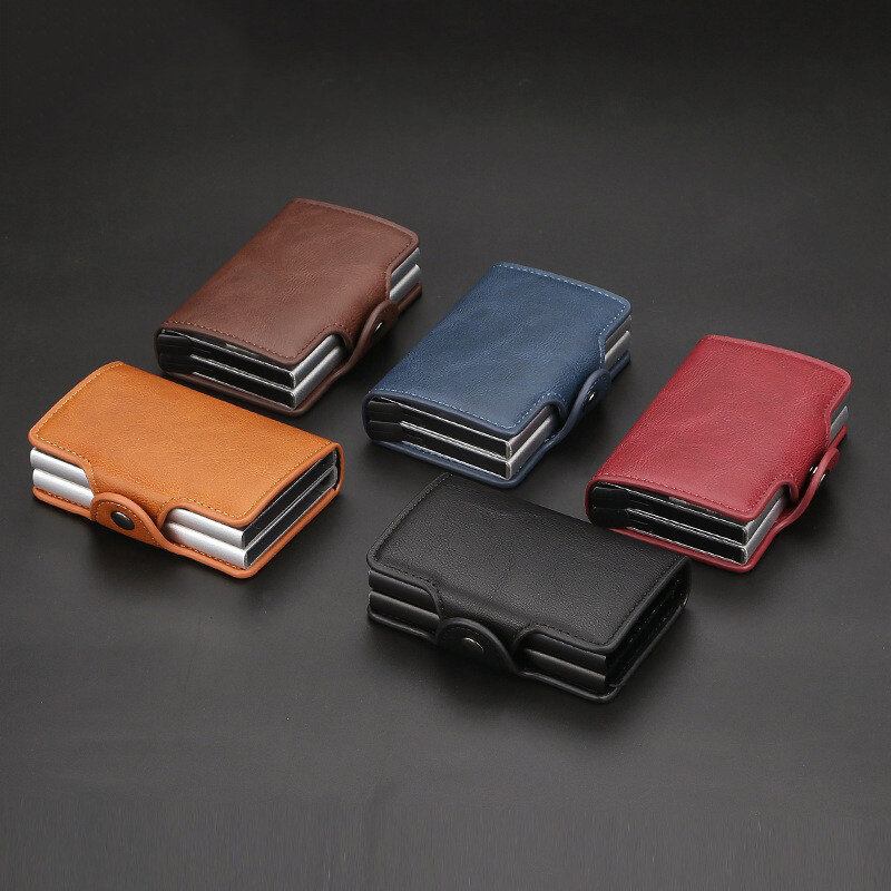 12 Card Slot Magic Anti RFID Double Aluminum Box Automatically Leather Wallet Card Holder Large Capacity ID Credit Bank Case