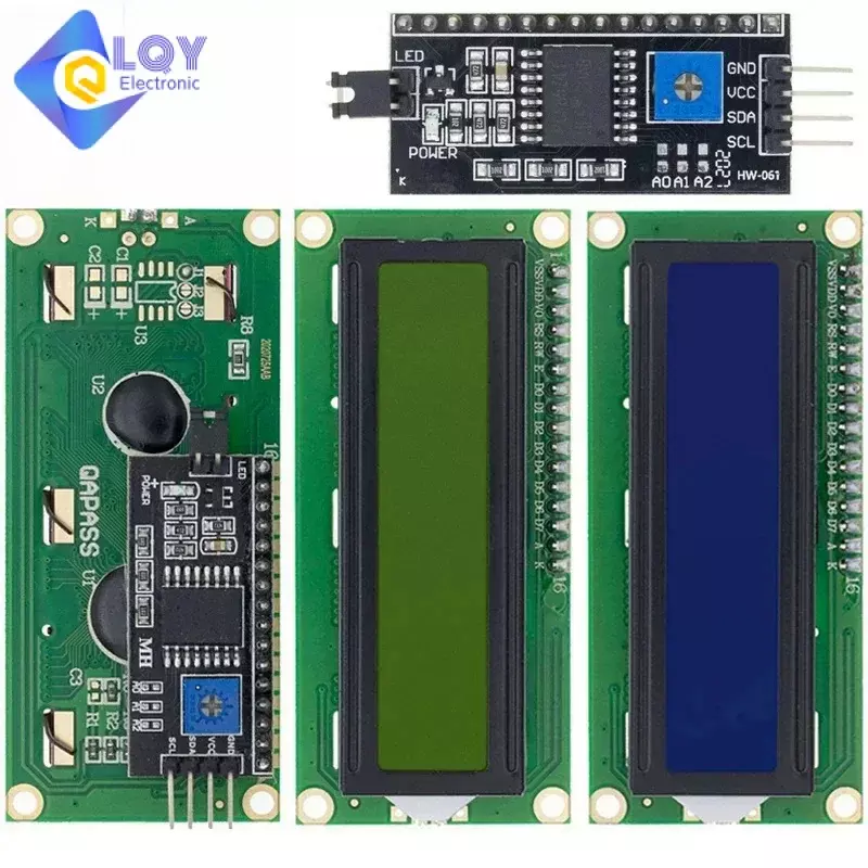 Arduino用LCDディスプレイインターフェイスモジュール,青,黄色,緑の画面,16x2文字,pcf8574t,pcf8574,iic,i2c,16, 5v