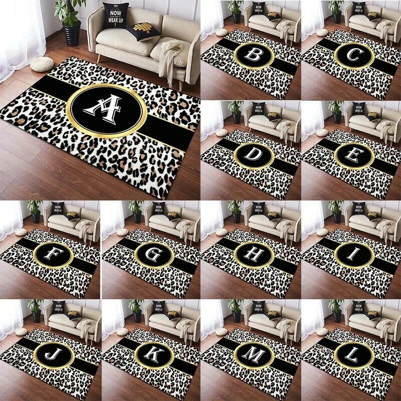 Anti Slip Leopard Print Carpet, Letter Area Rug para Sala de Estar, Quarto, Banheiro, Tapete de Entrada, Soft Floor Mats, Decoração Interior