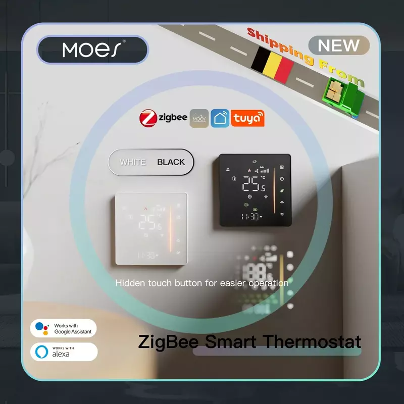 Moes zigbee termostato controlador de temperatura ambiente de água/piso elétrico de aquecimento da caldeira a gás tuya umidade trabalho com alex 5a16a