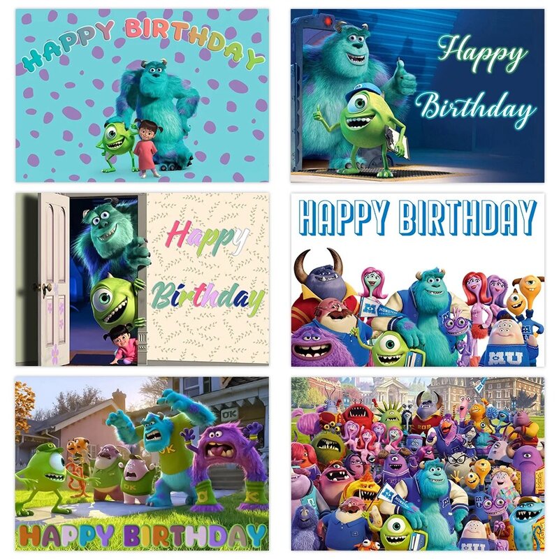 Monsters, Inc. University Theme Happy Birthday Party  Vinyl Background Baby Shower Photography Room Decor Supplies Photo Poster