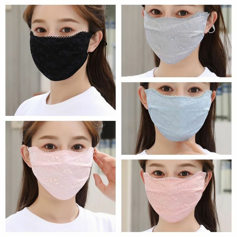 単色日焼け止めレースマスク、フラワーハンギングイヤー、UV保護マスク、調節可能なストラップ、フェイスカバー