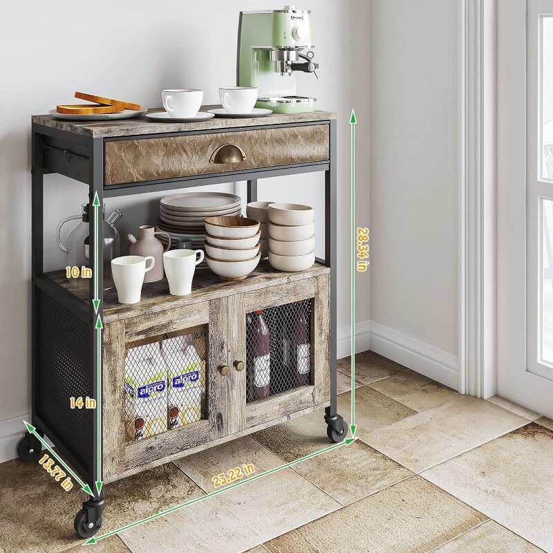 X-cosrack-armario de barra de café, carrito de cocina de 3 niveles con cajón para el hogar, Buffets y aparadores, mesa de estación de café