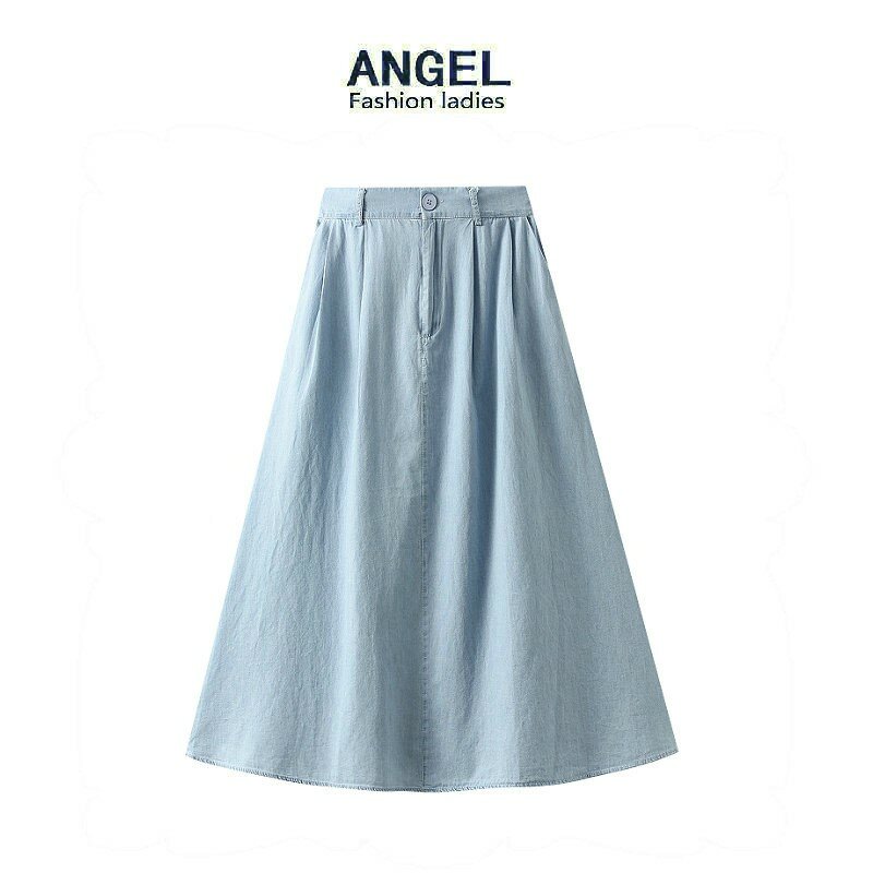 Denim skirt female new autumn and winter long skirt pocket high waist slimming A-line skirt in the long skirt