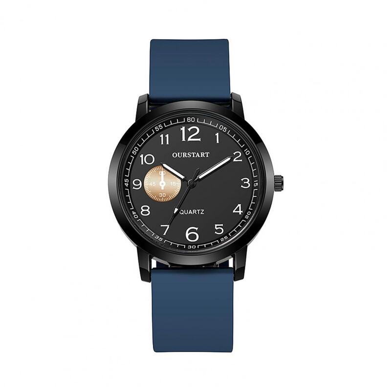Relógio de quartzo masculino com pulseira de silicone, relógio elegante, mostrador redondo, estilo comercial formal, relógio para deslocamento, moda
