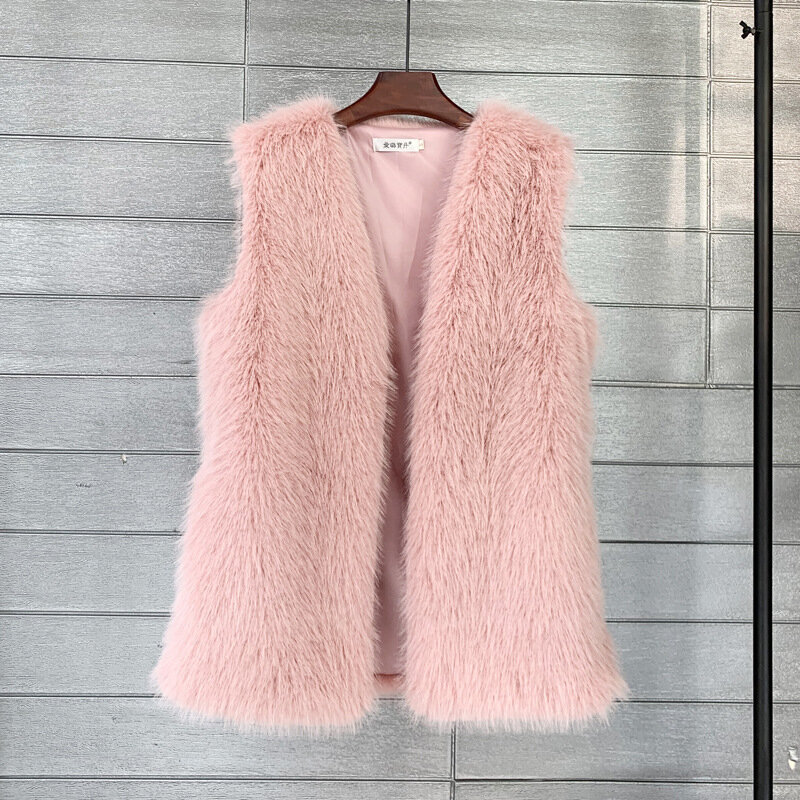 Women Coat Covered Button Sleeveless Outwear Cardigan Solid Color Round Neck Loose Casual Fashion Slim Fur 2023 Autumn