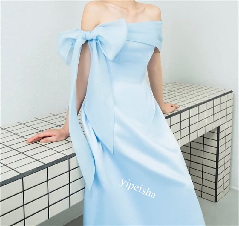 Prom Dress Evening   Jersey Bow Formal  A-line Boat Neck Bespoke Occasion Gown Midi es Saudi Arabia
