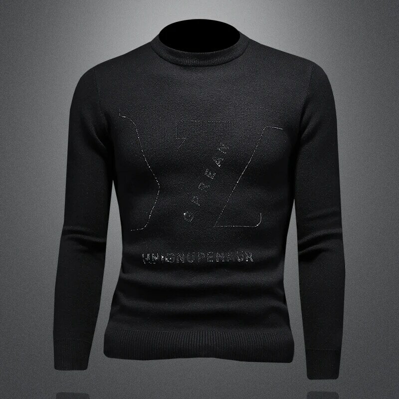 New 2024 Spring and Autumn Men's Pullover Personalized Woolen Sweater Fashion Thickened Mid Neck Slim Fit Knitted Shirt sweaters