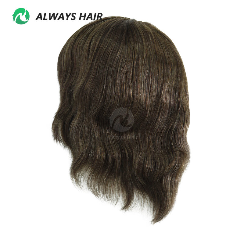 6" Short India Human Hair Wig Thin Skin Full Head Wig for Men All Hand Made Toupee Wigs Cap