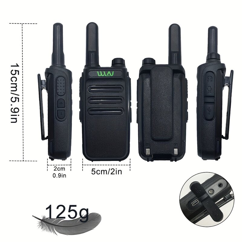 1/2 buah KD-C30 Mini Walkie Talkie, 2W interkom pengisi daya USB, bahan ABS, untuk komunikasi jarak jauh WalkieTalkie