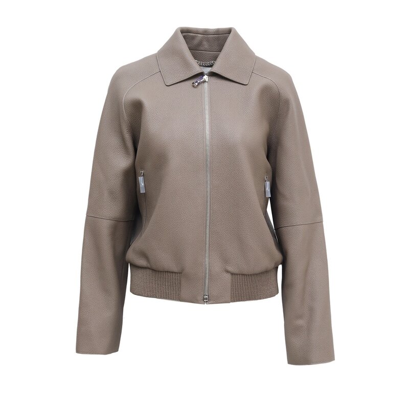 Top 100% grão fino pele de cordeiro lapela couro jaqueta feminina, jaqueta listrada carro artesanal, com nervuras costura Design