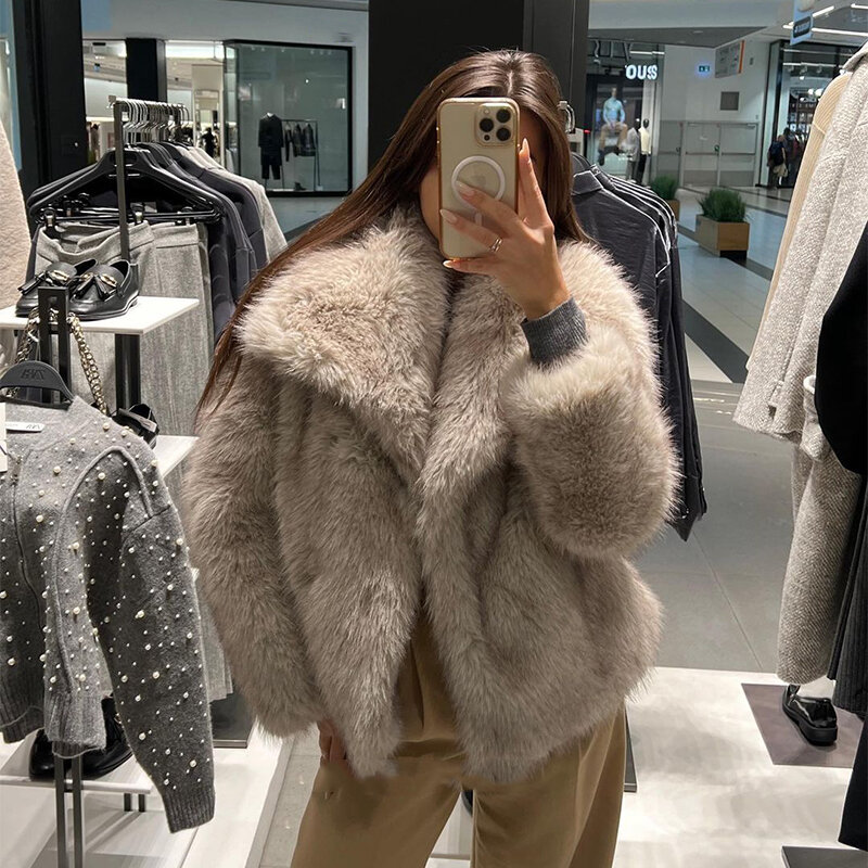2023 inverno New Fashion Gradient Fluffy Fur Coat donna High Street Luxury Big Fur Collar Faux Fox Fur Jacket cappotti femminili