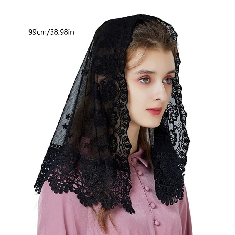 Woman Floral Pattern Lightweight Scarfs Large Lace Headscarf Sunproof for Summer