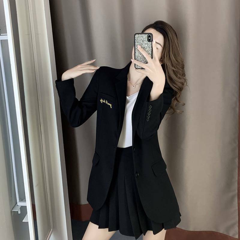 Casual Small Suit Suit Jacket Ladies Spring And Autumn New Style Black Embroidery Temperament Blouse
