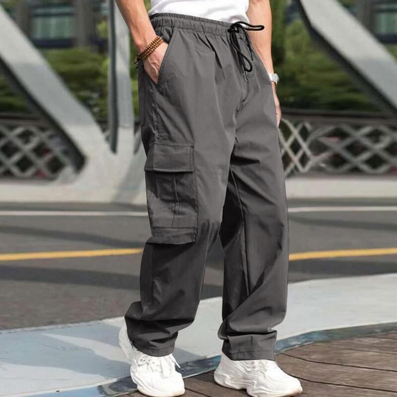 Pantalones Cargo elegantes para hombre, pantalones Cargo con cintura elástica, cordón, múltiples bolsillos, Hip Hop, cómodos
