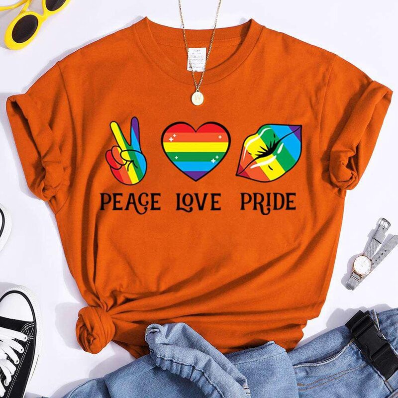 LGBT 여성용 반팔 라운드넥 티셔츠, 귀여운 피스 러브 프라이드 티셔츠, 여름 캐주얼 티셔츠
