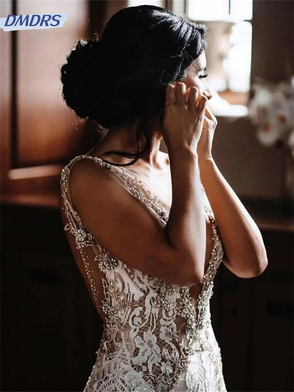 Elegant Sleeveless Bridal Dress 2024 Elegant Appliquéd Wedding Dress Romantic Deep V-Neck Floor-length Dress Vestidos De Novia