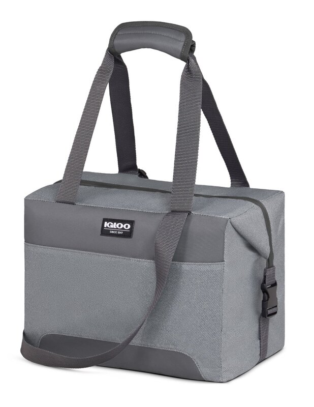 Soft-sided 25-can cooler bag, grey twill with Ibiza blue