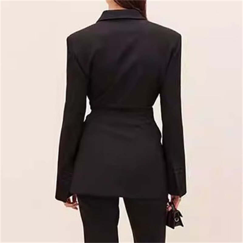 Blazer wanita 2024 musim panas baru dalam mantel Linen dicampur setelan mantel asimetris ramping jaket wanita kasual serbaguna atasan lengan panjang