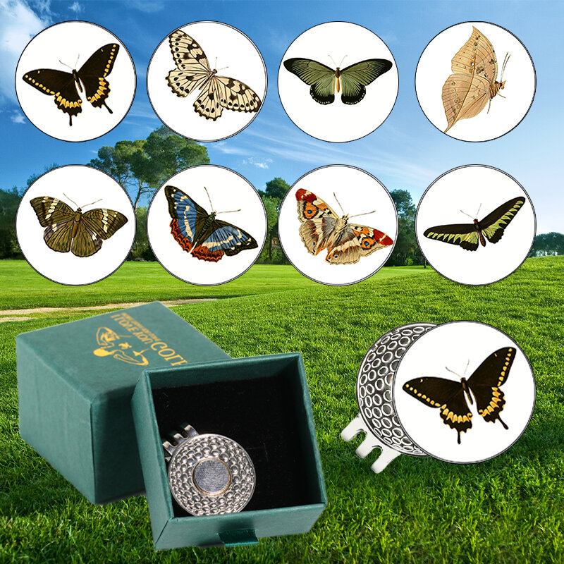 Marcador de bola magnética para mulheres, boné de golfe, clipes, caixa de presente, um novo presente de aniversário, borboleta, bola, chapéu, cinto, bolsa, decoração de jóias femininas