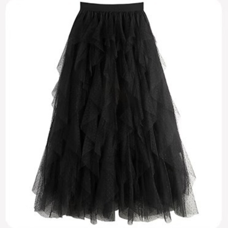 Maxi Tutu spódnica z tiulu kobiet 2024 lato modne nieregularne warstwowe siateczki wysoki stan długie plisowane spódnica damska spódnica na co dzień Q874