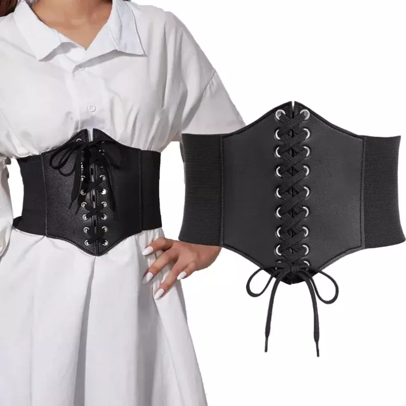 Cintura corsetto da donna moda gotica in pelle PU cinture corsetto stringate femminili vita dimagrante corsetto Vintage cintura larga nera per ragazza