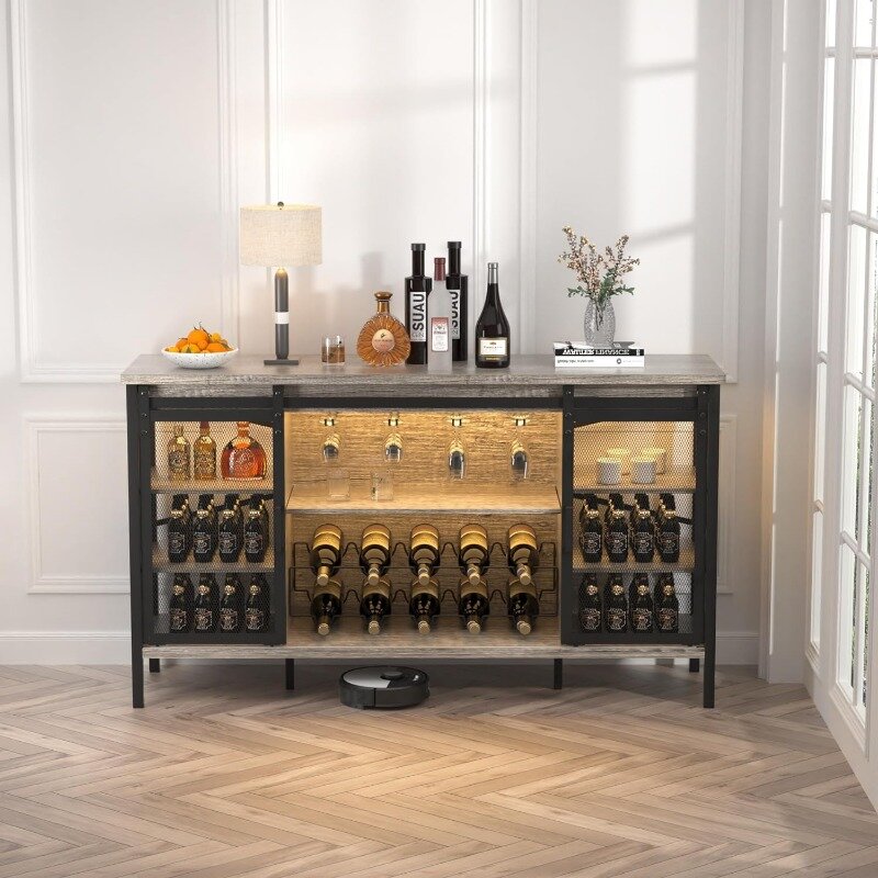 Industrial Metal Bar Cabinet com deslizante celeiro porta, Licor Bar, quinta e vinho, 55"