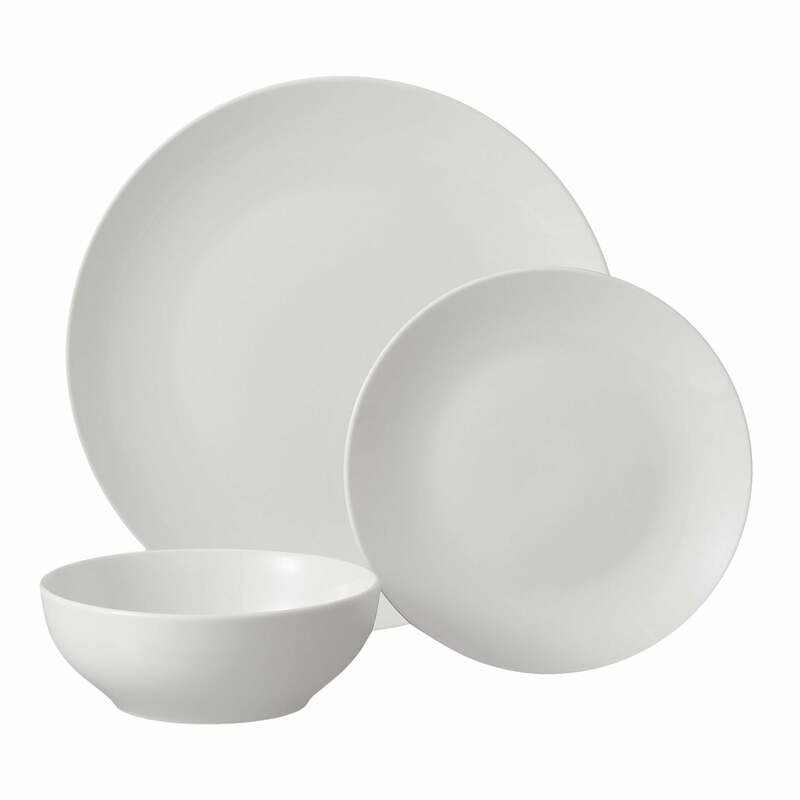 Set peralatan makan Stoneware putih berpitar, Set peralatan makan 12 buah