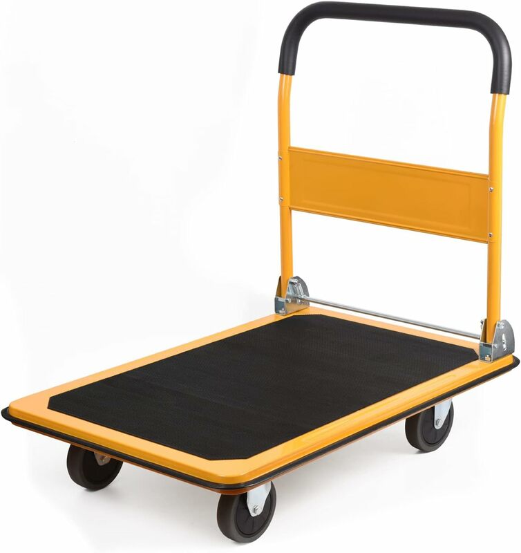 LEADALLWAY Foldable Push Cart Platform Cart 330lbs Capacity 4 Wheels 28.7x18.5x32.3inches White