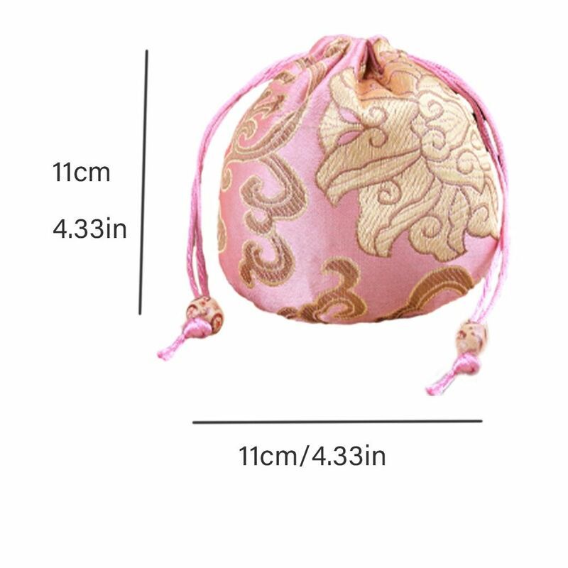 Chinese Style Embroidery Flower Drawstring Bag Beaded Floral Festive Sugar Bag Storage Bag Bucket Bag Small Coin Purse Wallet
