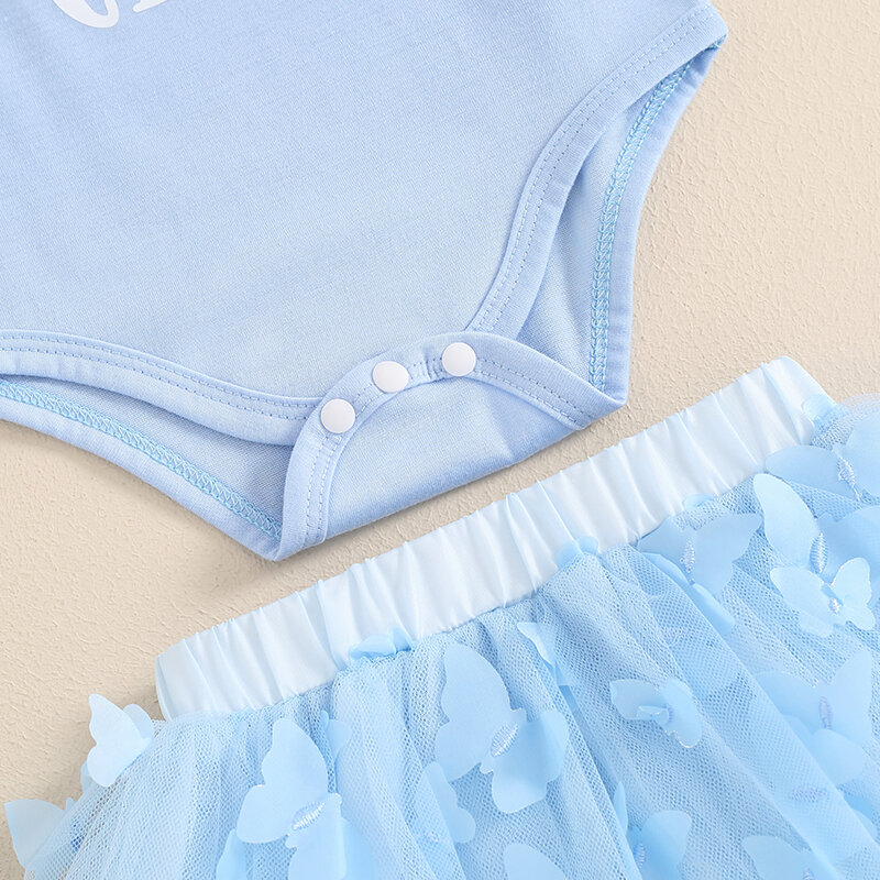 Летняя одежда Lioraitiin для маленьких девочек 2024-04-10, комбинезон с коротким рукавом + юбка-пачка с 3D бабочкой + повязка на голову, Одежда для новорожденных