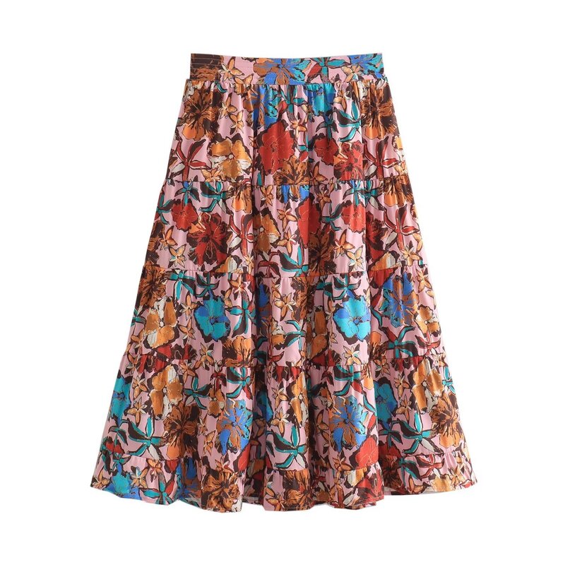 Summer Boho Camisole Skirt Set Chic Women's Casual 2 Piece Skirt Set Women's Beach Holiday Floral Print Midi Suit