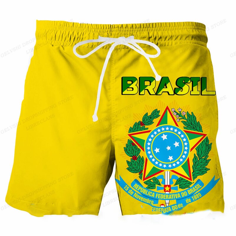 ブラジルの国旗のプリントが施されたメンズショーツ,ファッショナブルなスポーツウェア,ビーチ用