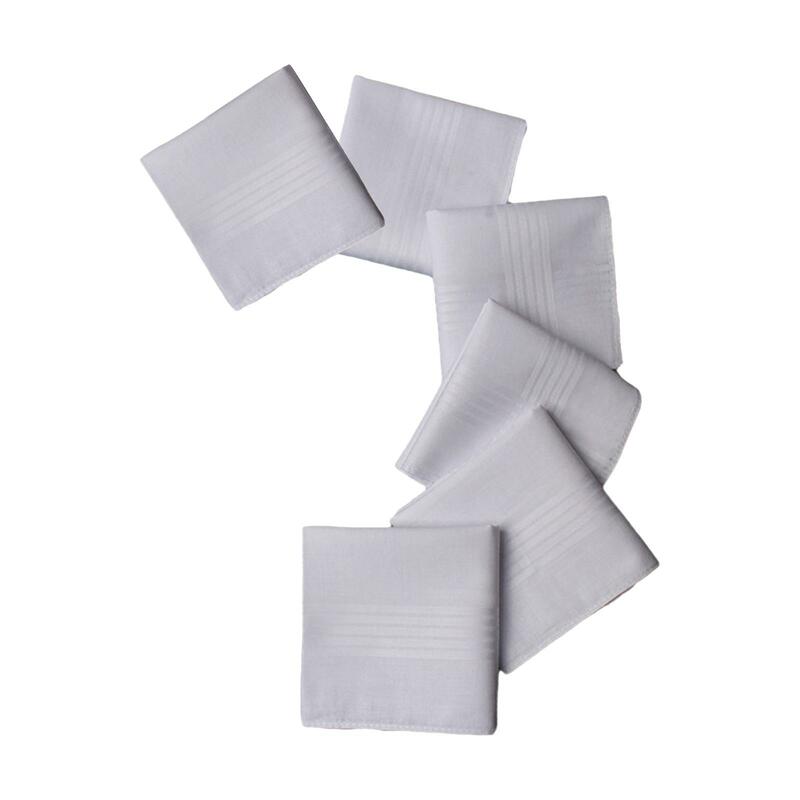 6x Solid White Handkerchiefs Set Cotton Hankies Men's Handkerchiefs Crafts Pocket Square for Suit Prom Gentlemen Father
