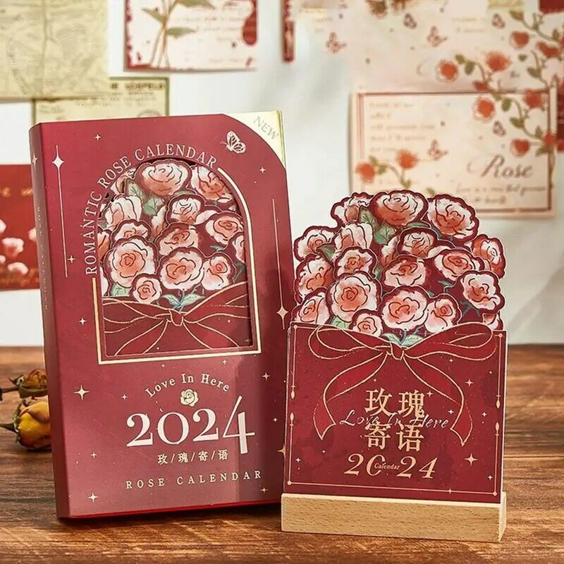 Настольный календарь 2024, милый Элегантный цветочный календарь, креативный настольный календарь, праздничный подарок, украшение для стола, цветочный для спальни, гостиной