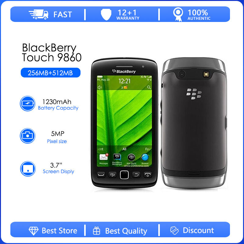 BlackBerry-Remodelado Celular Original, Tocha 9860, OS, Câmera 5MP, 768MB RAM, 4GB ROM, 720p, 3.7 ", 480x800
