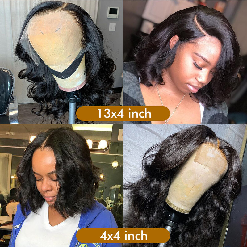 Peruka Body Wave Bob 13x6 przezroczysta koronkowa peruka frontalna brazylijska peruka z ludzkich włosów peruka dziewica Remy 13x6 zamknięcie koronki peruka 180% gęstość